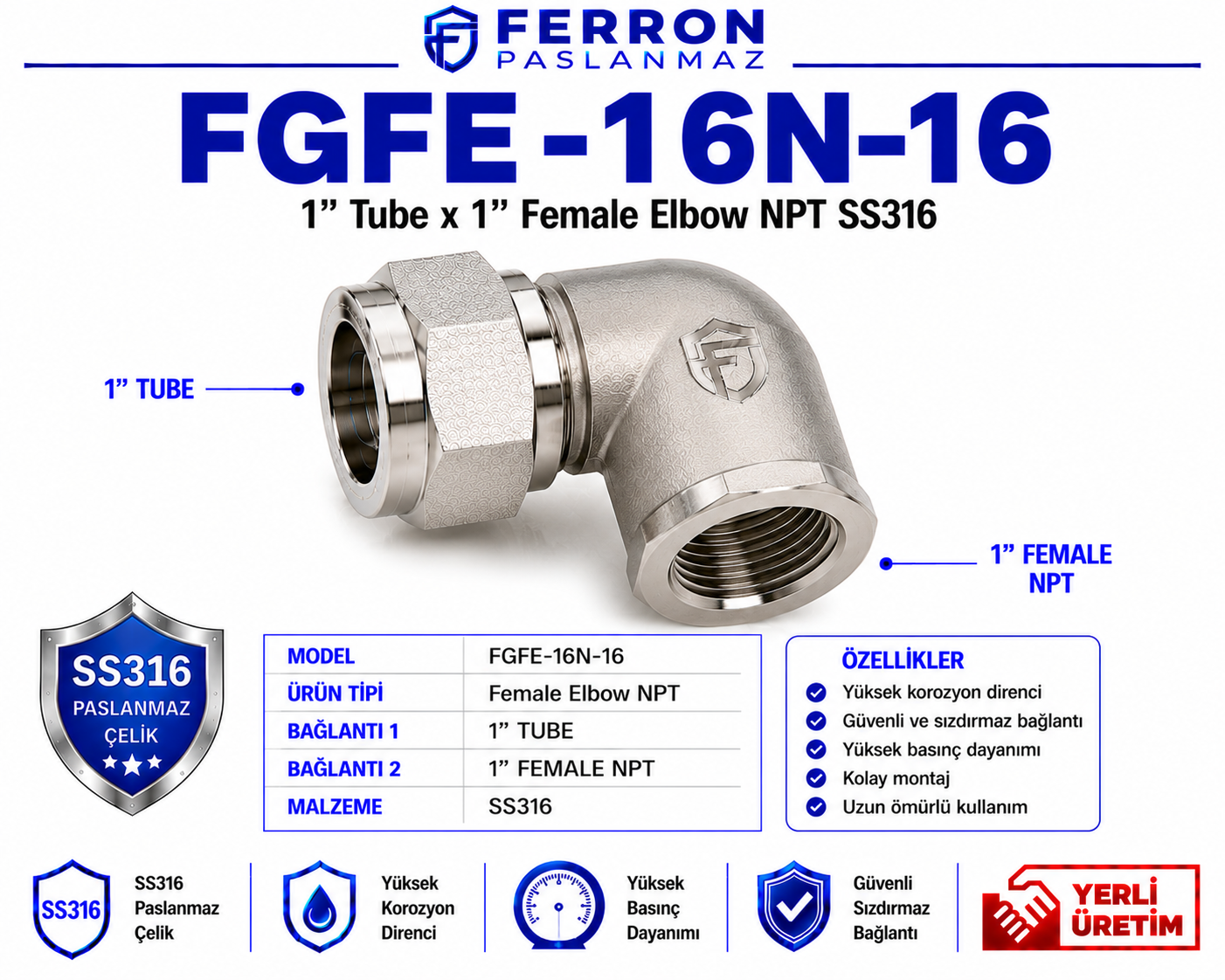 7d978ac8-9faf-4d4a-9d96-081628a55c35 FGFE-16N-16 | 1" Tube x 1" Female Elbow NPT SS316 - Görsel 1