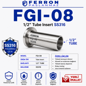 FGI-08 1/2” Tube Insert SS316 stainless steel Ferron branded local production product image