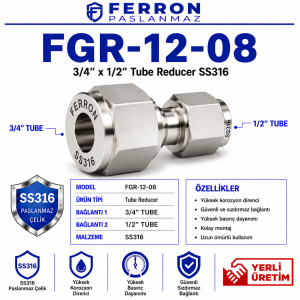 FGR-12-08 3/4 inç x 1/2 inç Tube Reducer SS316 Ferron Paslanmaz logolu ürün görseli